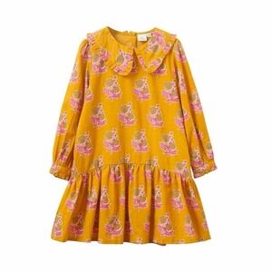 Beet World Girls Wide Collar Long Sleeve Dress Mustard & Pink 3-4Y NWT